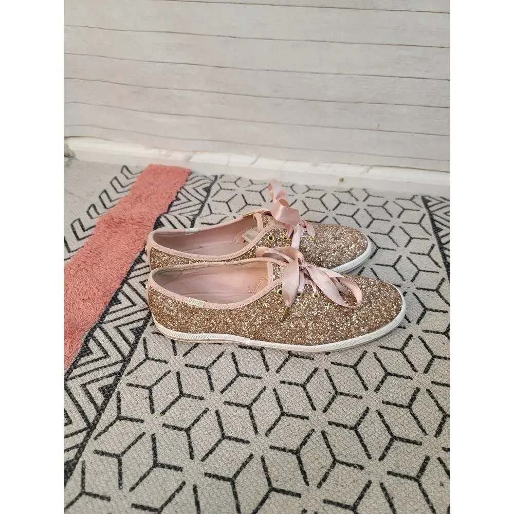 Keds Kate Spade New York Glitter Lace Up Sneakers in Rose Gold, sz 8
